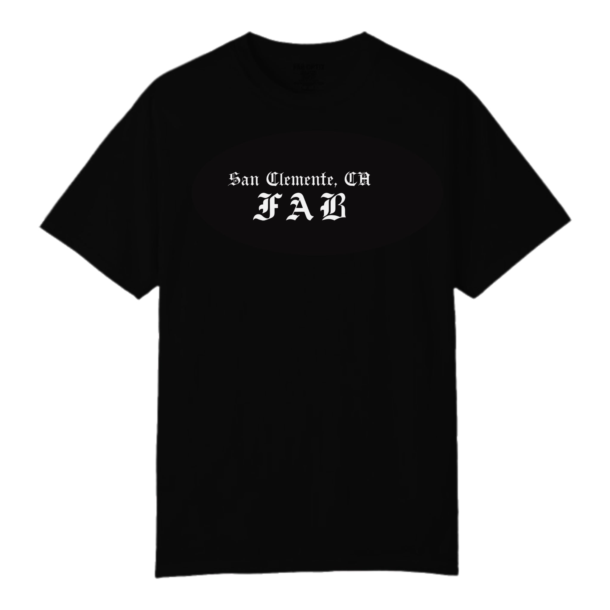 SC OG FAB T-Shirt in black featuring Old English San Clemente, CA and bold FAB logo