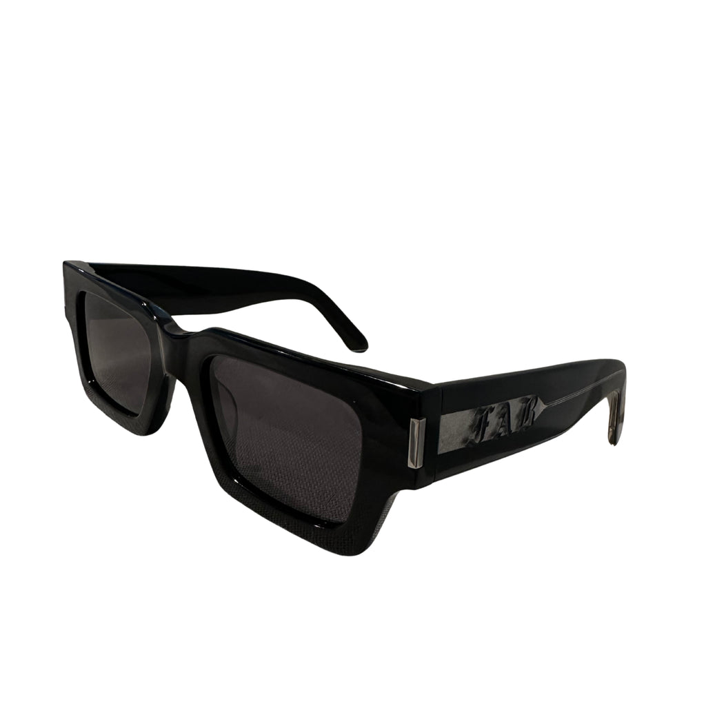 Side profile of Silver Lining sunglasses showing silver detailing and strong rectangular silhouette