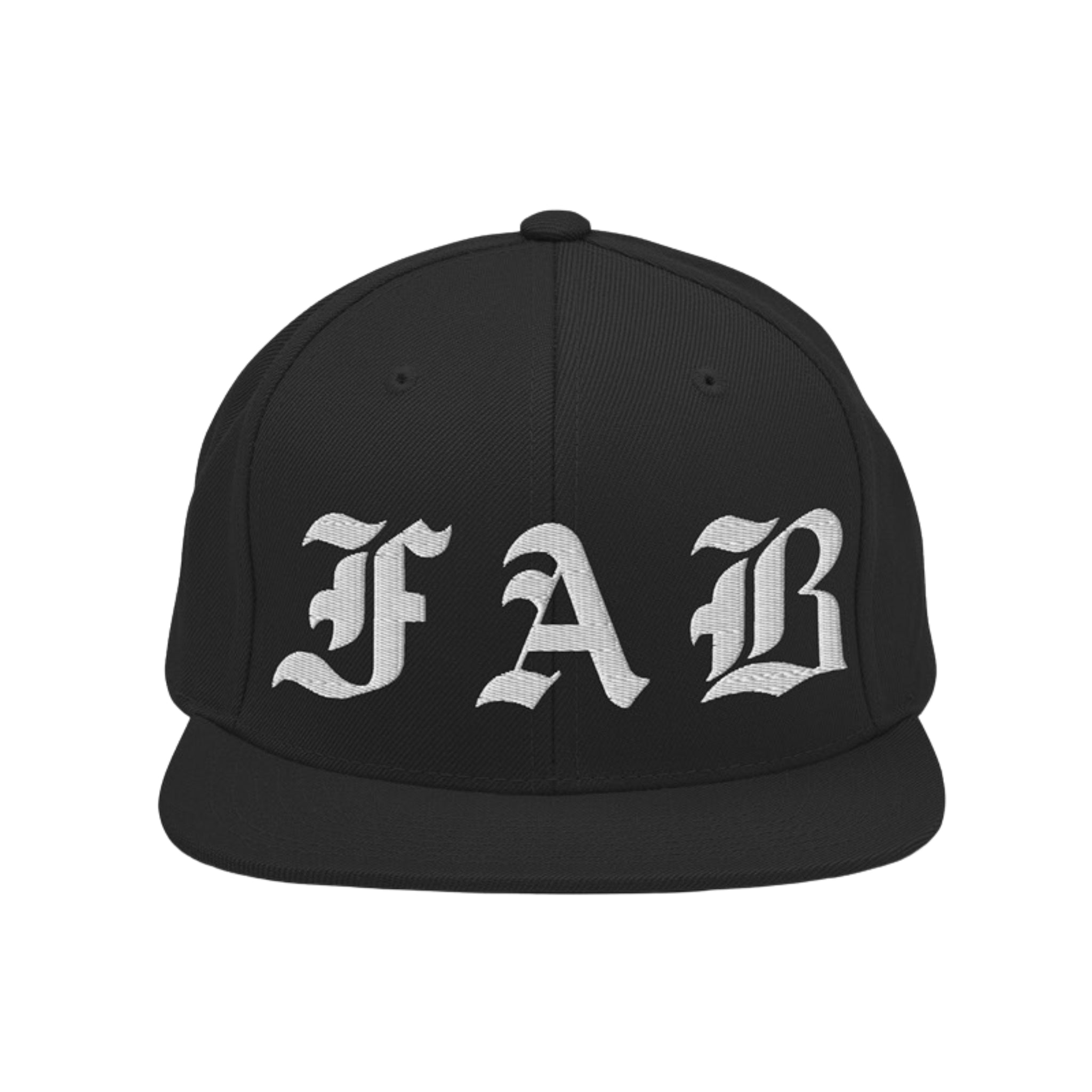 Black FAB cap with 'FAB' text on a white background