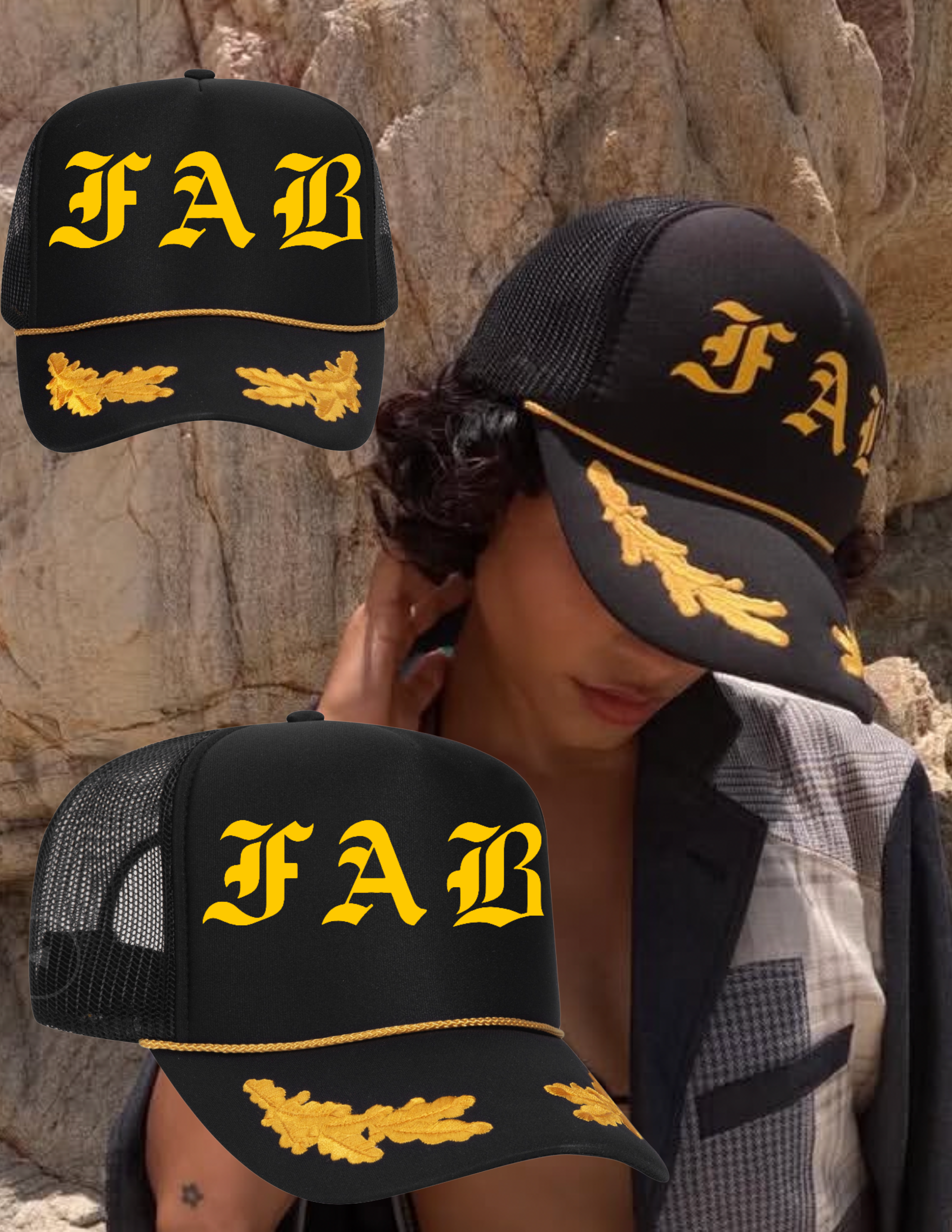 La Capitana cap. FAB brand, foam front mesh back snap closure trucker hat.