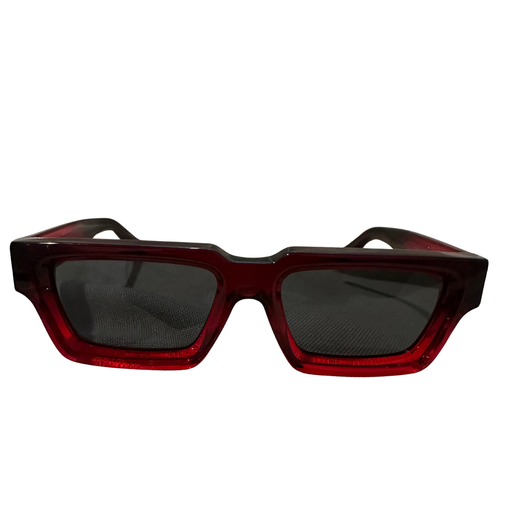 Triton polarized sunglasses front view with bold red and black acetate frame